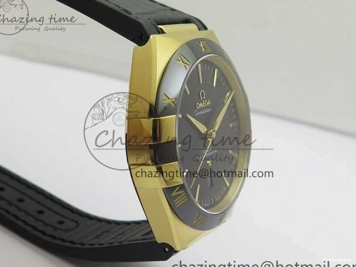 0318 HighQuality Constellation 131.33.41.21.03.001 YG TW Best Edition Black Dial On Gummy Strap A 7871